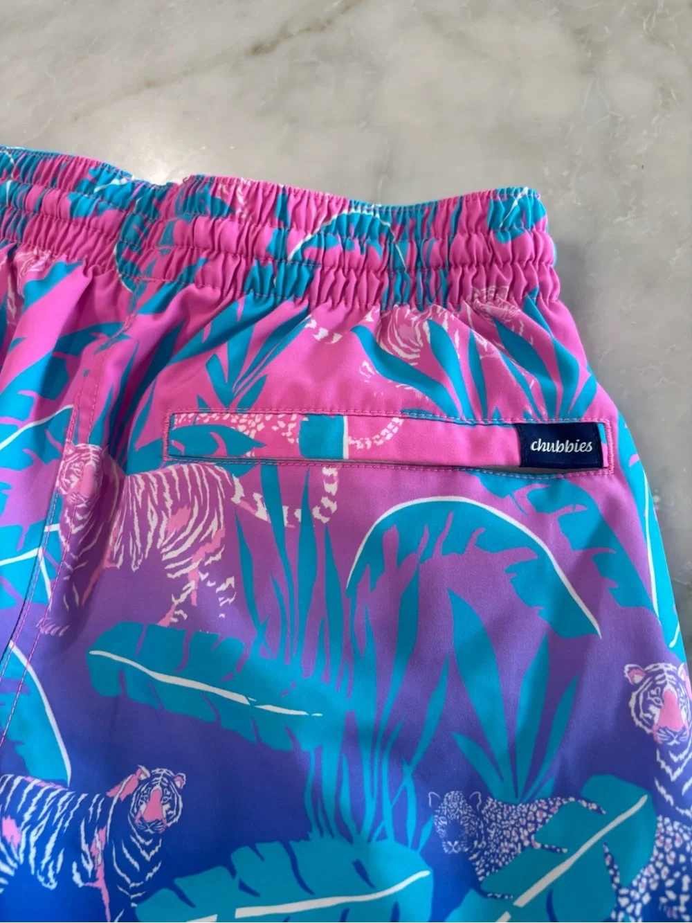 chubbies Blue & Pink Tiger Print Boys Swim Shorts